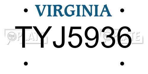 TYJ5936 Virginia License Plate
