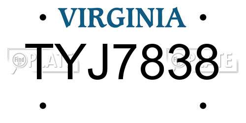 TYJ7838 Virginia License Plate