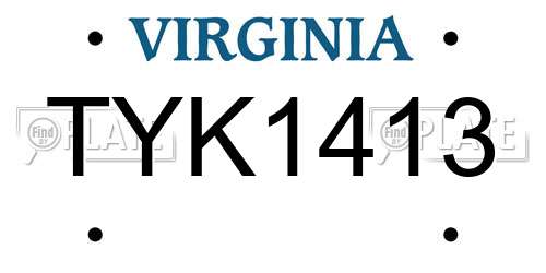 TYK1413 Virginia License Plate