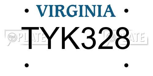 TYK328 Virginia License Plate