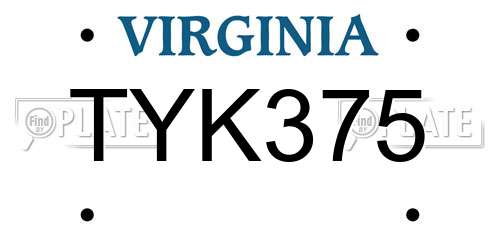 TYK375 Virginia License Plate