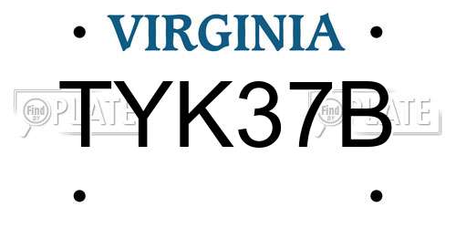 TYK37B Virginia License Plate