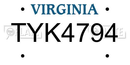 TYK4794 Virginia License Plate