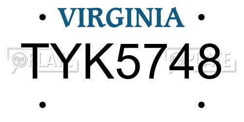 TYK5748 Virginia License Plate