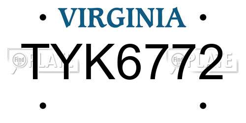 TYK6772 Virginia License Plate