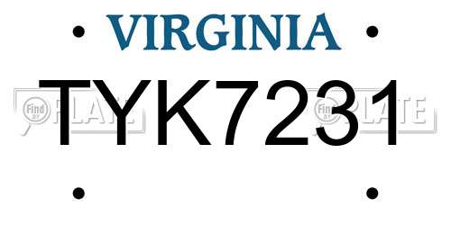 TYK7231 Virginia License Plate