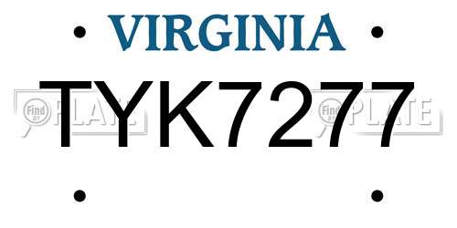 TYK7277 Virginia License Plate
