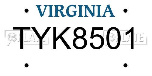 TYK8501 Virginia License Plate