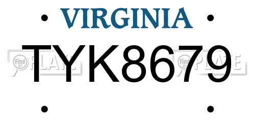 TYK8679 Virginia License Plate