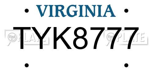 TYK8777 Virginia License Plate