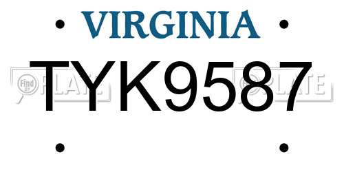 TYK9587 Virginia License Plate