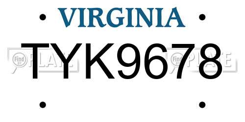 TYK9678 Virginia License Plate