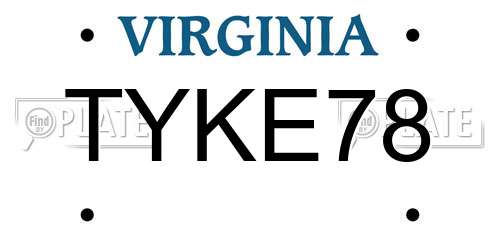TYKE78 Virginia License Plate