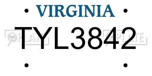 TYL3842 Virginia License Plate