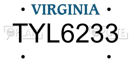 TYL6233 Virginia License Plate
