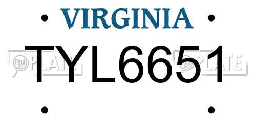 TYL6651 Virginia License Plate