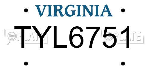TYL6751 Virginia License Plate