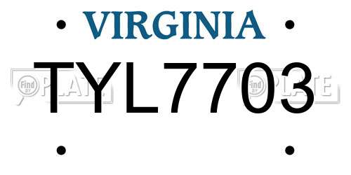 TYL7703 Virginia License Plate