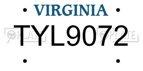 TYL9072 Virginia License Plate