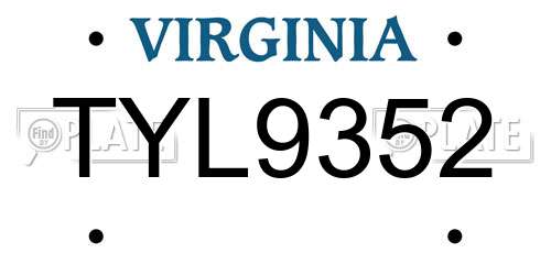 TYL9352 Virginia License Plate