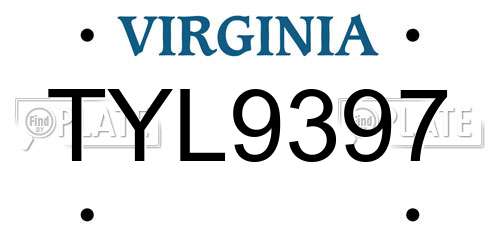 TYL9397 Virginia License Plate