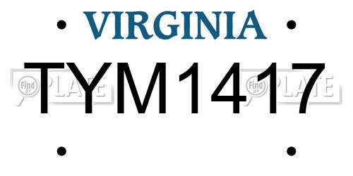 TYM1417 Virginia License Plate