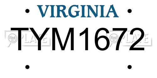 TYM1672 Virginia License Plate