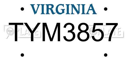 TYM3857 Virginia License Plate