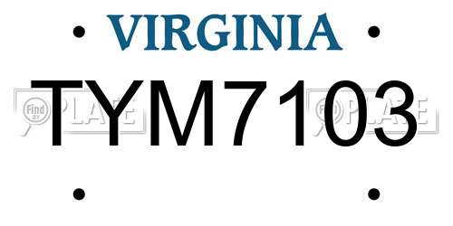 TYM7103 Virginia License Plate