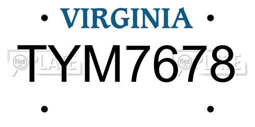 TYM7678 Virginia License Plate