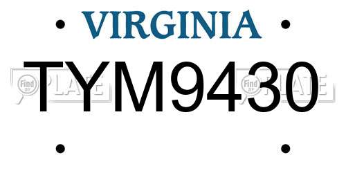 TYM9430 Virginia License Plate