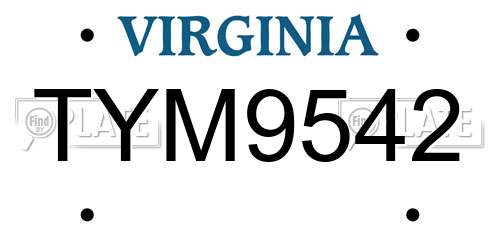 TYM9542 Virginia License Plate