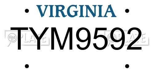 TYM9592 Virginia License Plate