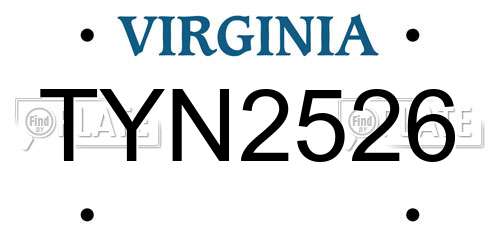 TYN2526 Virginia License Plate