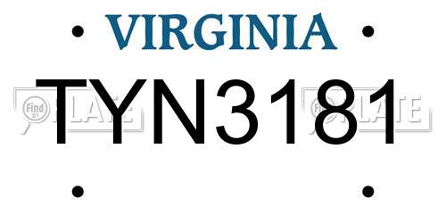 TYN3181 Virginia License Plate