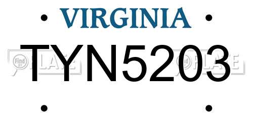 TYN5203 Virginia License Plate