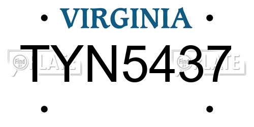 TYN5437 Virginia License Plate