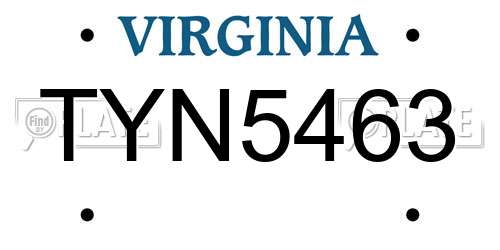 TYN5463 Virginia License Plate