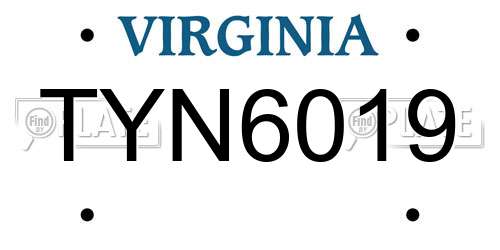 TYN6019 Virginia License Plate