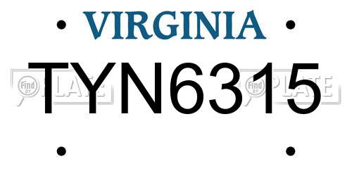 TYN6315 Virginia License Plate