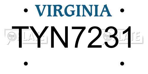 TYN7231 Virginia License Plate