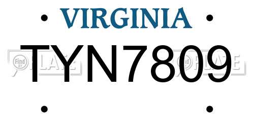 TYN7809 Virginia License Plate
