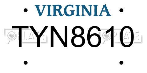 TYN8610 Virginia License Plate