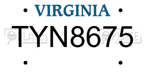 TYN8675 Virginia License Plate