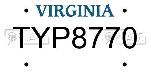 TYP8770 Virginia License Plate