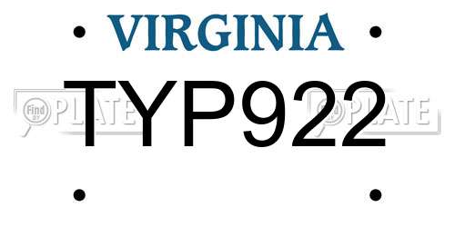 TYP922 Virginia License Plate