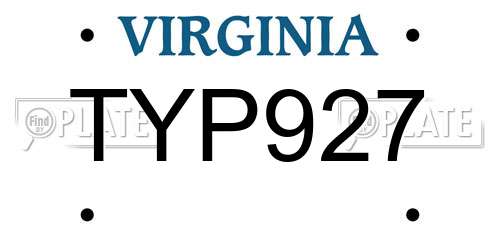 TYP927 Virginia License Plate