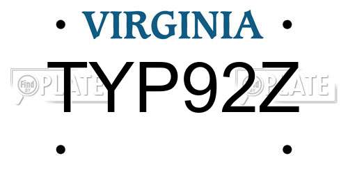 TYP92Z Virginia License Plate
