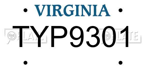 TYP9301 Virginia License Plate