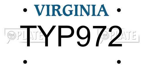 TYP972 Virginia License Plate